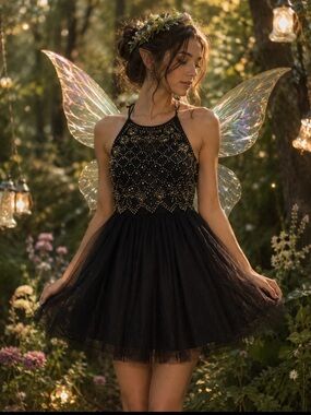 Teeze Me Black Embellished Halter Mini Dress
